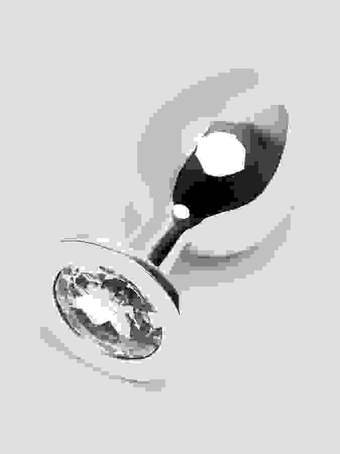 Lovehoney Jewelled Metal Large Butt Plug 3.5 Inch Clear, Silver, hi-res